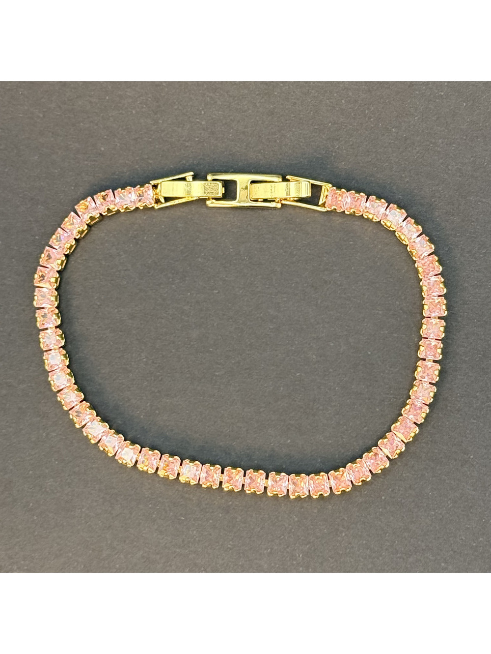candy+clover Pink square crystal tennis bracelet